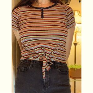 STRIPED TIE-UP T-SHIRT